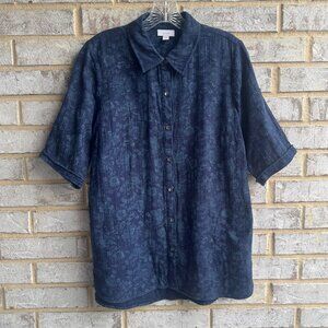 J.Jill Purejill Short Sleeve Button Front Gauze Cotton Floral Shirt Size S.